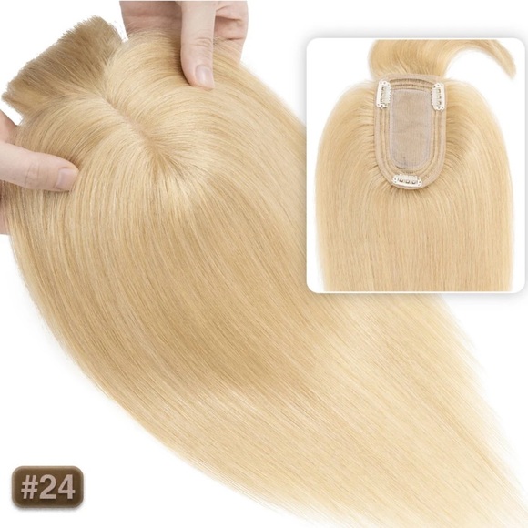 Blonde Human hair topper with bangs - Picture 7 of 9
